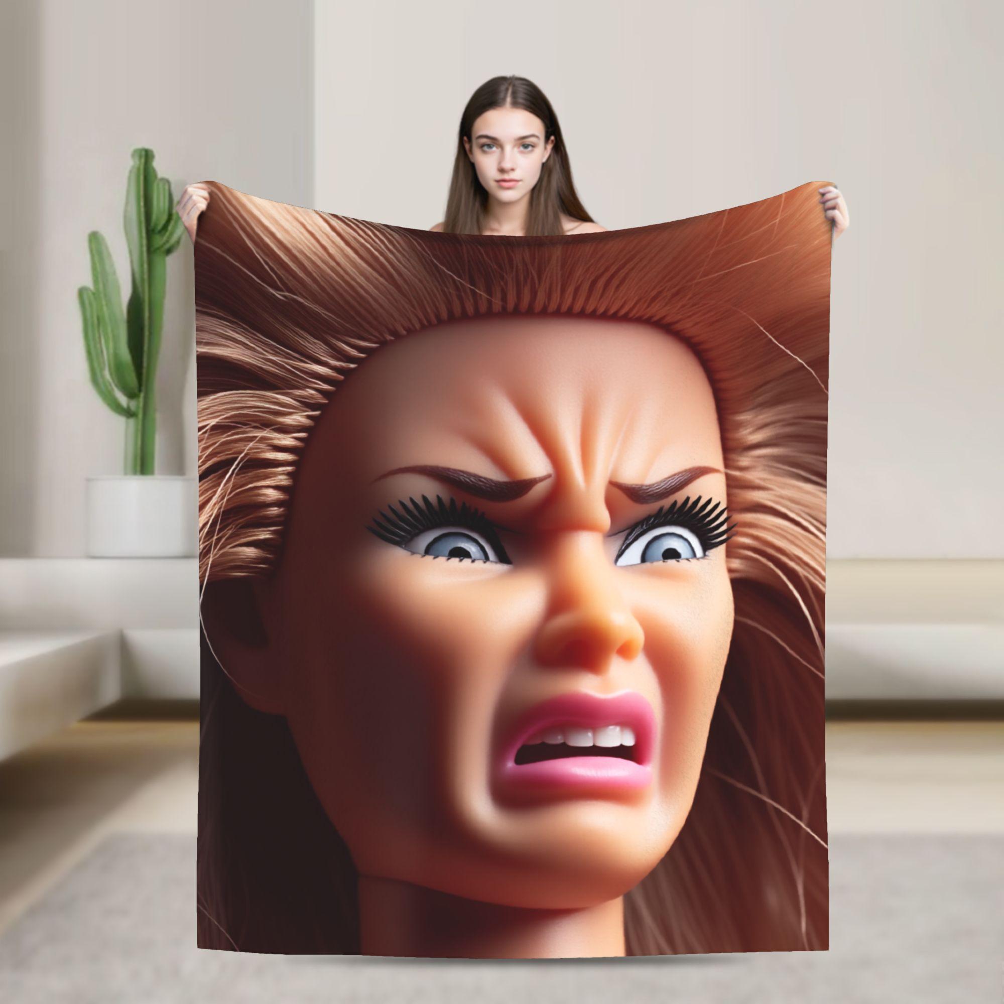 

Warm Soft BlanketBoy Girl Airplane Travel Funny Disgusting Doll face Meme Hilarious Sarcastic Throw Blanket Flannel Bedspread 100x150cm