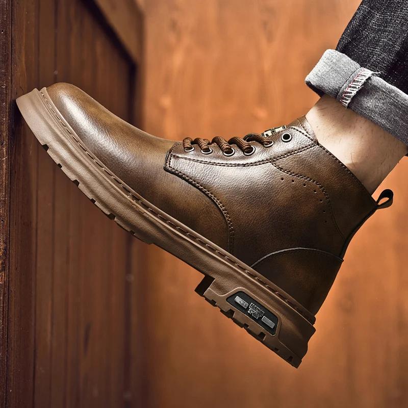 Fashion High Quality Men's Boots Warm Snow Shoes For Men Winter Ankle Boots Male Short Boot Outdoor Sneakers Handmade Motorcycle Boots