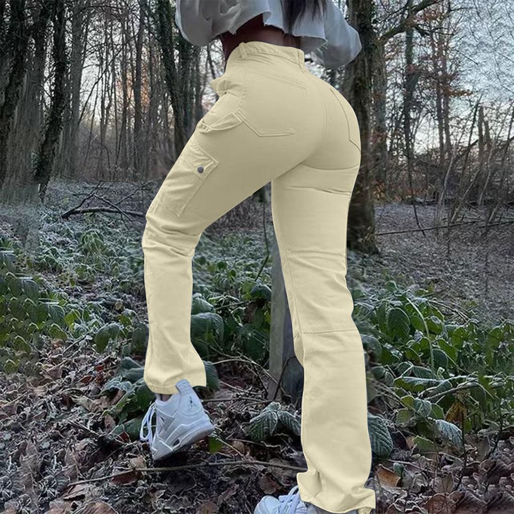 Women's Fashionable Hip Pants High Waist Multi-Pocket Work Clothes Elastic Pencil Pants