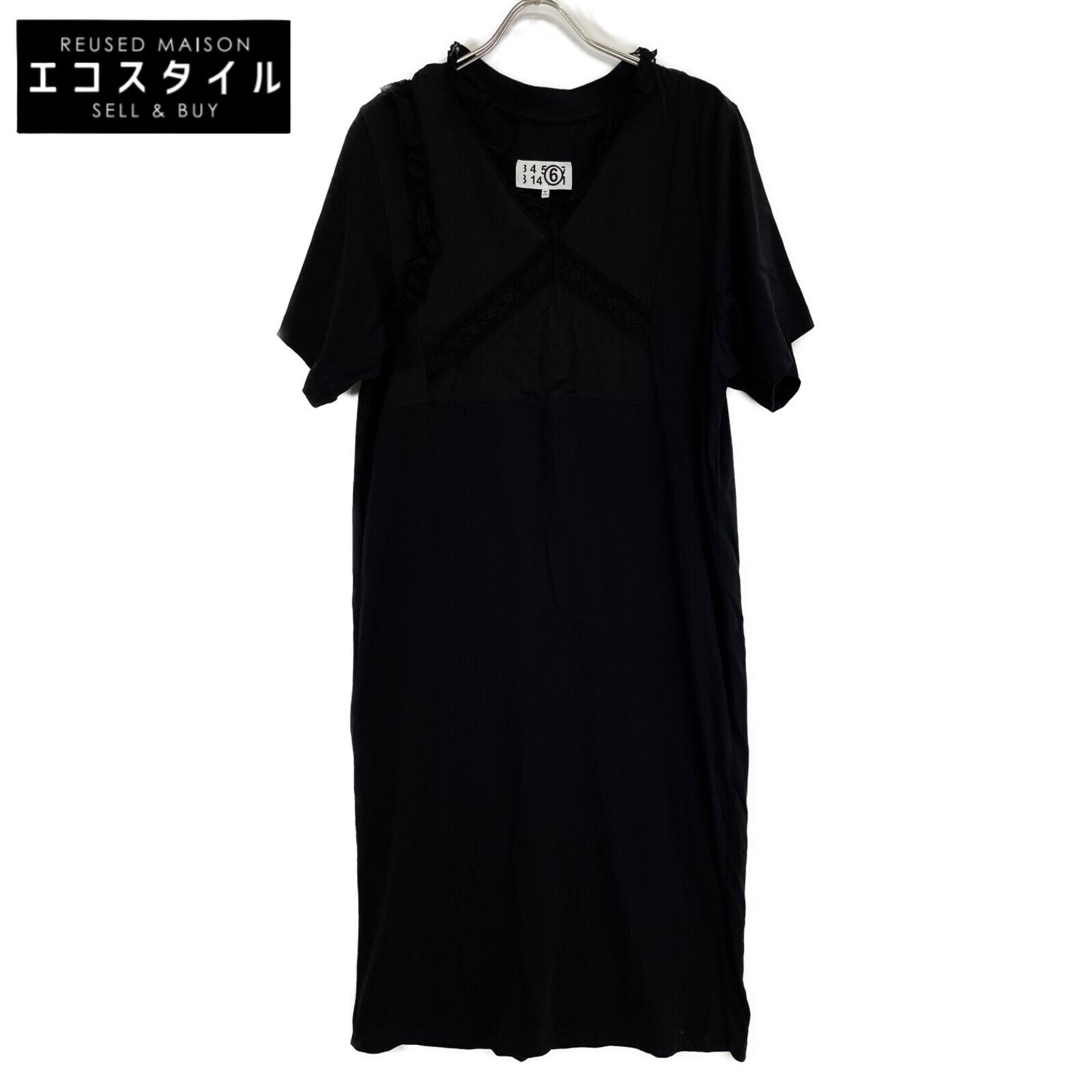 

MM6 S62CT0128 Black cotton lace combination short sleeve dress dress 6 blackUsed