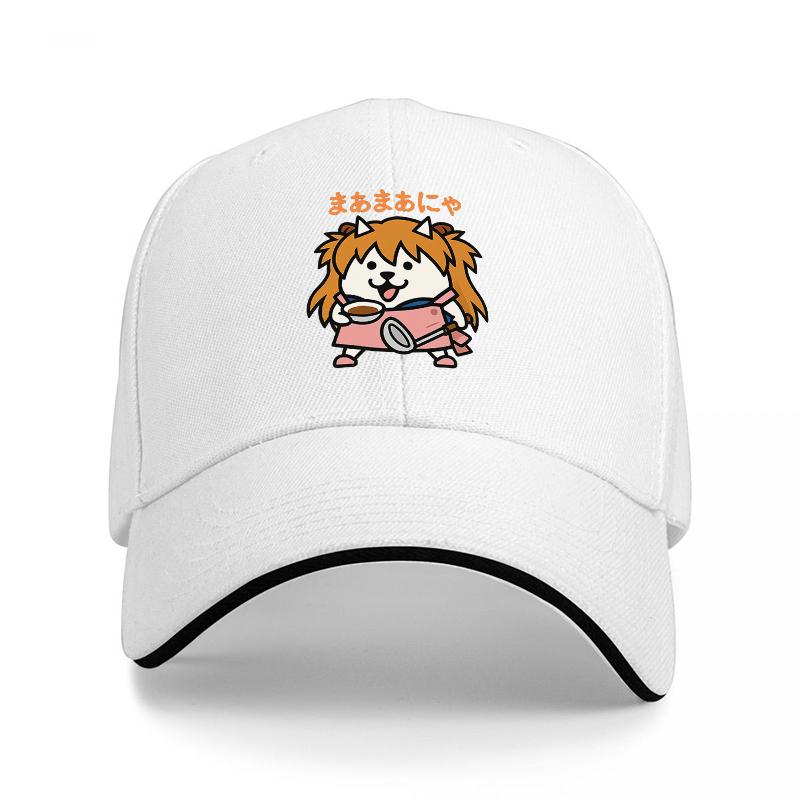 Mamamia Cat Anime Character Black Baseball Cap with Cute Dog Design and Japanese Text for Fans of Kawaii Culture and Pop Art