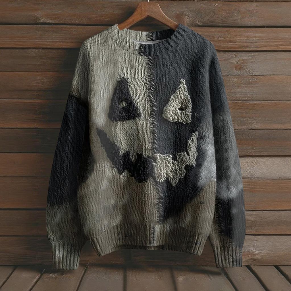 Long Sleeve Pullover Sweaters For Women O Neck Casual Cute Printing Knit Oversized Sweater