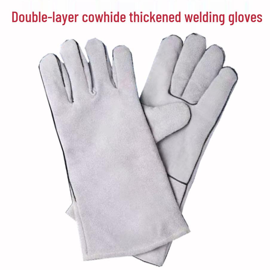 Extended Length Double-Layer Cowhide Welding Gloves: Heat-Resistant, Non-Stitch, Wear-Proof, Anti-Scald Protection