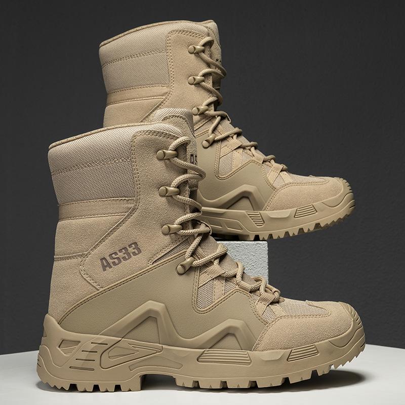 Men s Tactical Mid-Top Combat Boots: Large Size, Outdoor Hiking & Mountaineering, Anti-Collision Size 42 пустынный