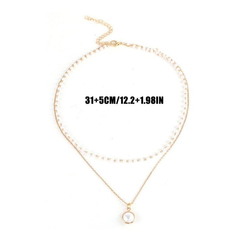 Multi Strands Imitation Pearls Pendant Necklace for Women Length Adjustment Clavicle Chain Everyday Wear Jewelry
