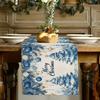 Merry Christmas Blue Xmas Tree Linen Table Runner Party Decor Winter Xmas Ball Kitchen Dining Table Runners Christmas Decoration