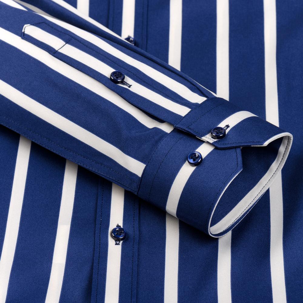 Men's Striped Lapel Collar Design Iron-Free Dress Shirts, Long Sleeve Stretchy Casual Button Up Shirt For Formal Occasions
