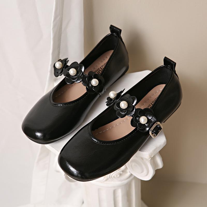2025 new spring and summer square head silver pearl ballet Mary Jane single shoes women's shoes black small leather shoes evening shoes