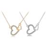 Funny Dazzling Double Crystal Heart Link Design Necklace Golden Silvery Valentine's Day Women Girls Jewelry Gift