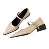 French pointed single shoes women's thick heel with Mary Jane women's shoes 2025 spring new flat-bottomed shallow mouth small leather shoes