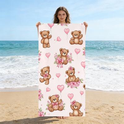 1pc Cute Cartoon Teddy Bear Beach Towel Quick-drying Super Absorbent Suitable for Beach Vacation Pool Summer Gift for Friends