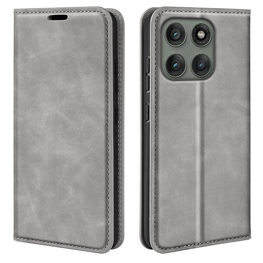 

For Motorola Edge 60 Pro 5G Case Skin Touch Leather Wallet Phone Cover Grey