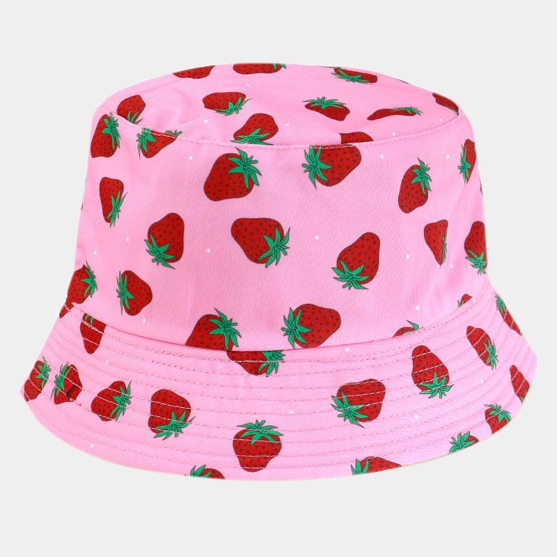 Sided Summer Double Strawberry Printed Fisherman Hat Outdoor Beach Cap Sunshade