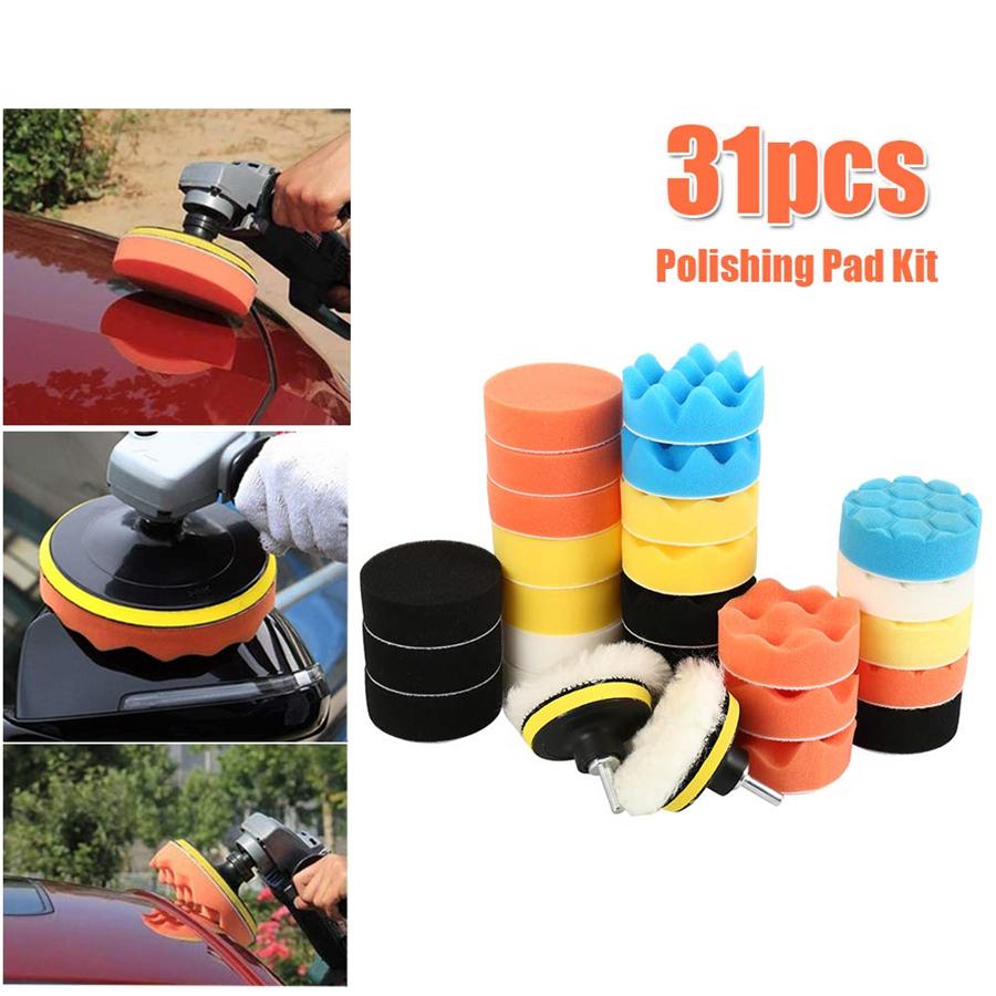 31Pcs Sponge Polishing Waxing Buffing Pad Kit Compound Auto Car W/ Drill Adapter