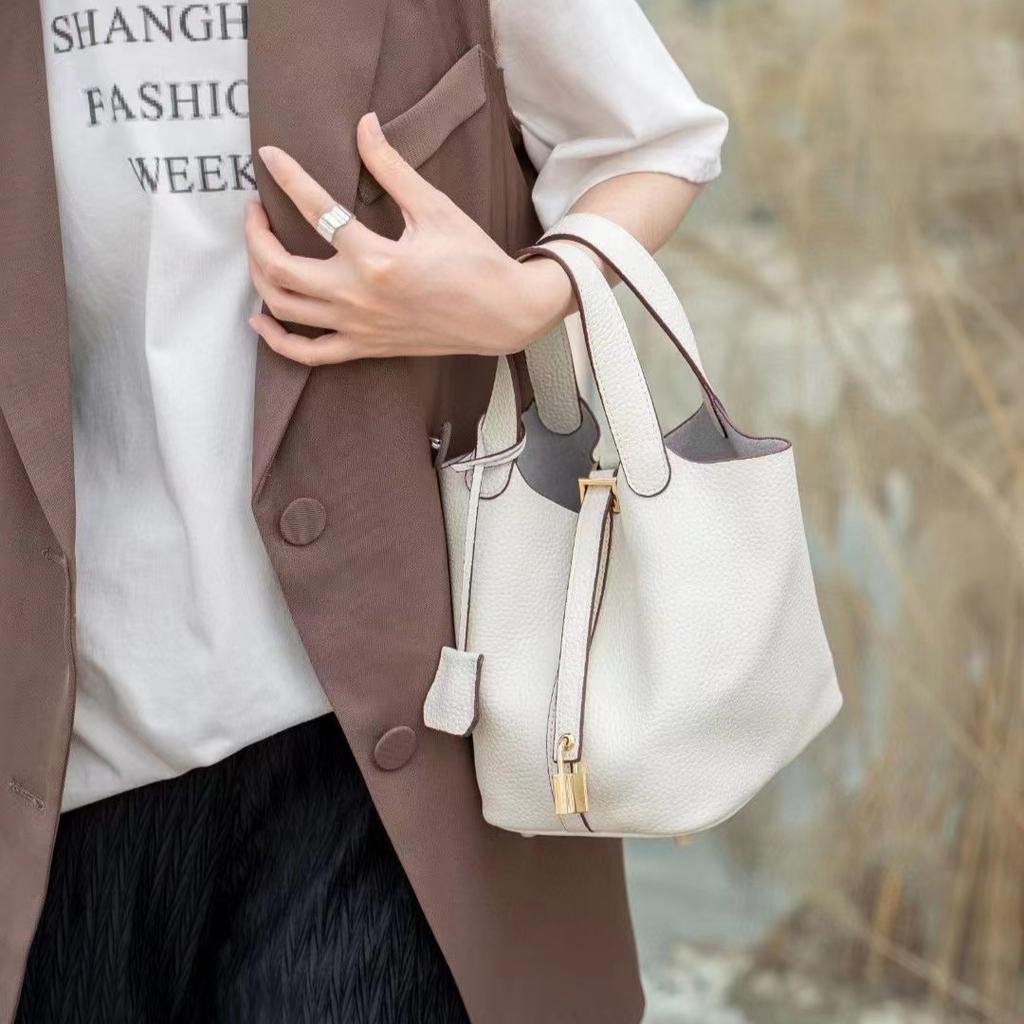Bag Summer Hand Bucket Basket Women's Bag Genuine Leather Handbag