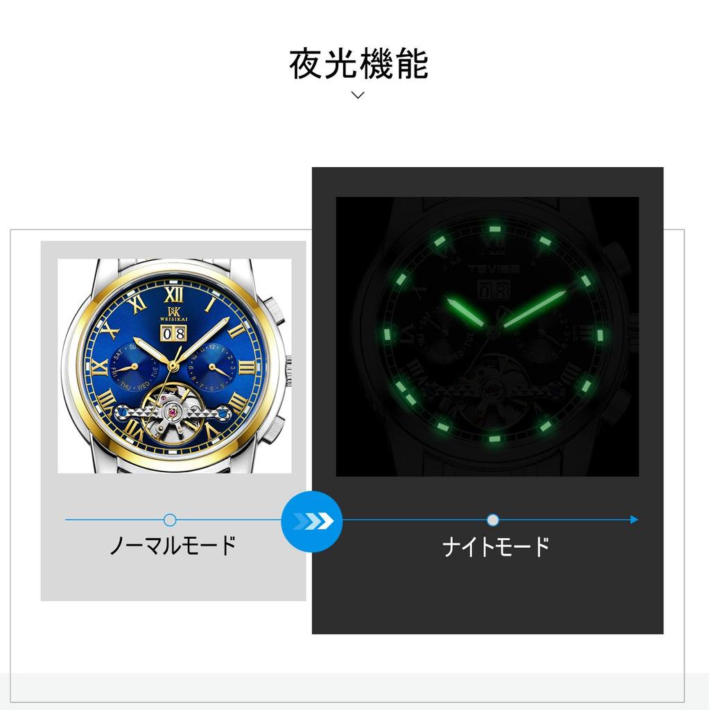 RORIOS Mechanical Business Date Stainless Steel Japanese Instruction Manual Included Men's Wristwatch, Hand-Wound, Watch, Luminous, Tourbillon,