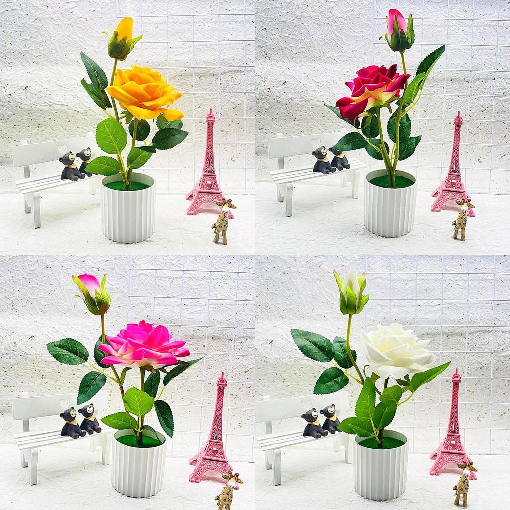 Realistic Rose Artificial Potted Plant Bonsai For Gift And Home Decoration