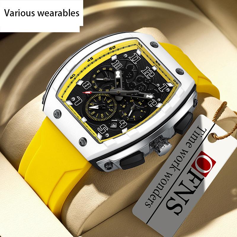 New Wine Barrel Square Quartz Watch Men's Simple Leisure Three Eyes Six Needle Men's Watch Calendar Waterproof Watch