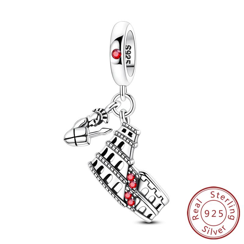 Original Copper Charms Beads Paris Eiffel Castle Church Pendant Fit Bracelet Bangle Pendant Women Diy Jewelry Gift