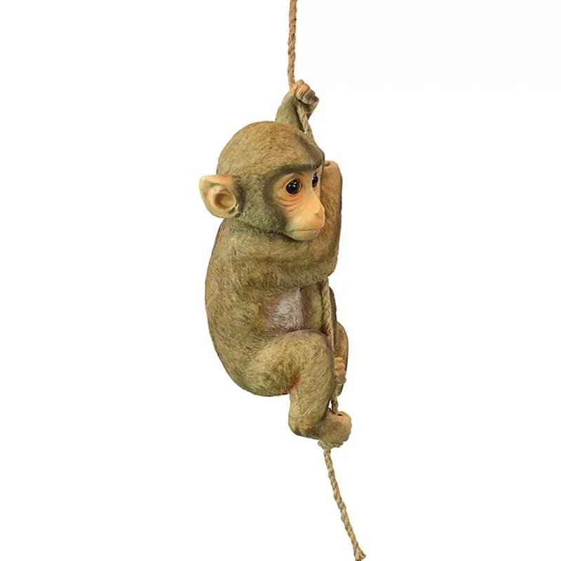 Funny Hanging Monkey Tree Climbing Resin Crafts Garden Animal Statue Home Decoration Accessories Garden Green Plant Pendant