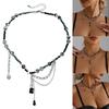 Unique Dark Multi Layer Tassels Gothic Clavicle Chain Adjustable Length Neckchain Punk Style Alloy Necklace For Women