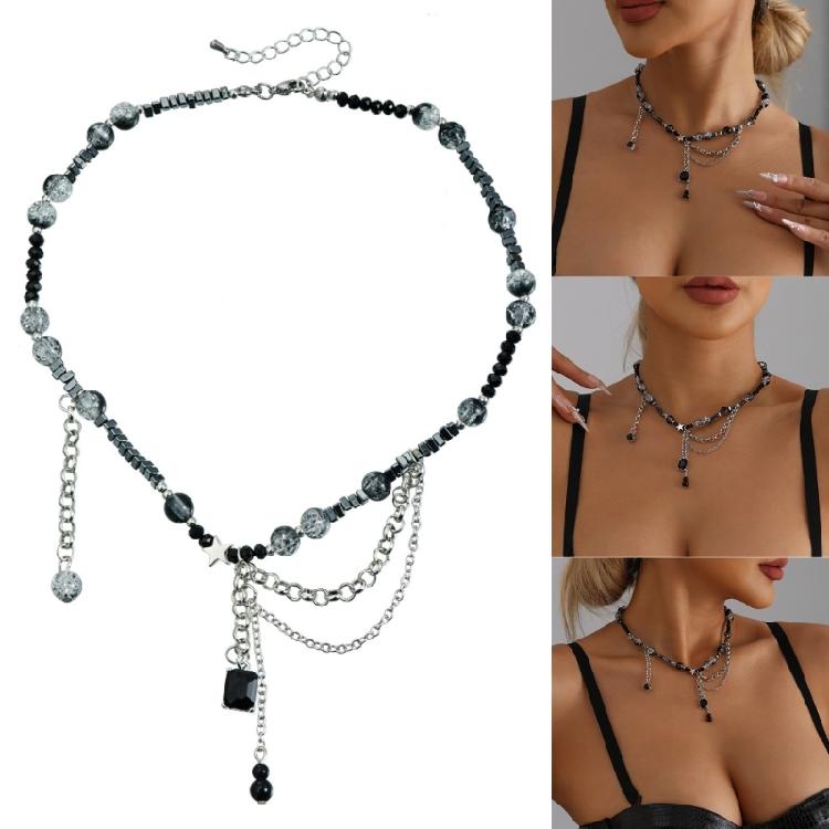Unique Dark Multi Layer Tassels Gothic Clavicle Chain Adjustable Length Neckchain Punk Style Alloy Necklace For Women