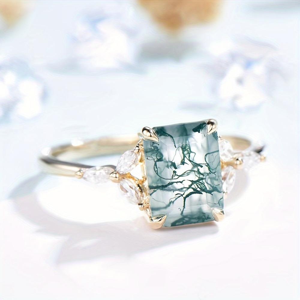 

Кольцо из стерлингового серебра 925 пробы в богемном стиле с натуральным зеленым моховым агатом для женщин, свадебное, помолвочное, подарочное 8 золотой