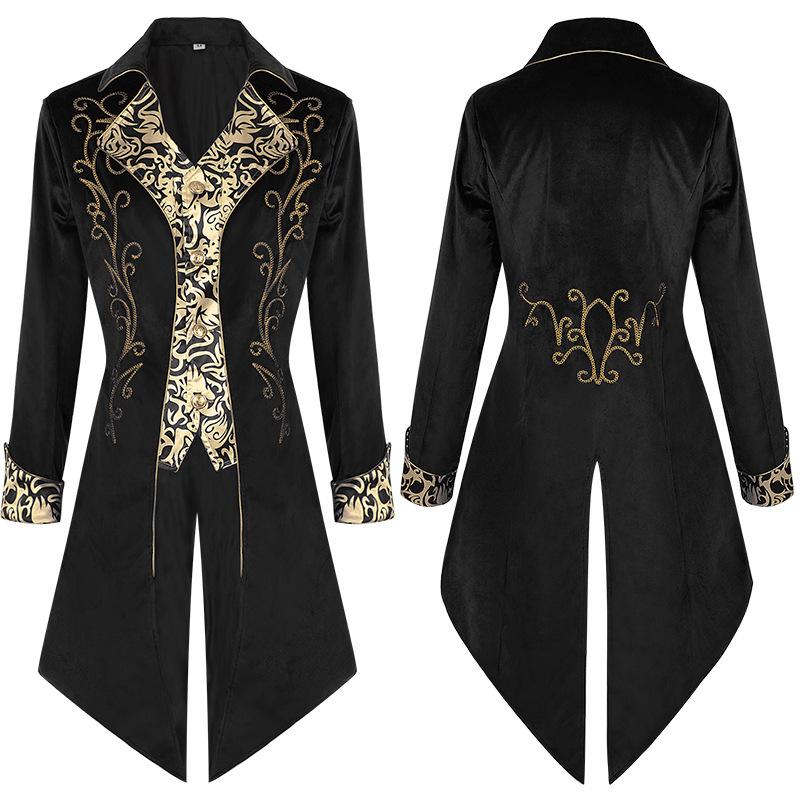 2025 Spring/Autumn Men s Medieval-Style Long Sleeve Swallowtail Coat and Evening Dress XXL