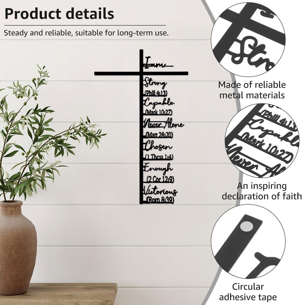 Metallkreuz Wandkunst Schrift inspirationale Glaubenserklärung Design Vintage Wanddekoration Kreuz Hängende Kunst für Zuhause Kirchen Dekoration