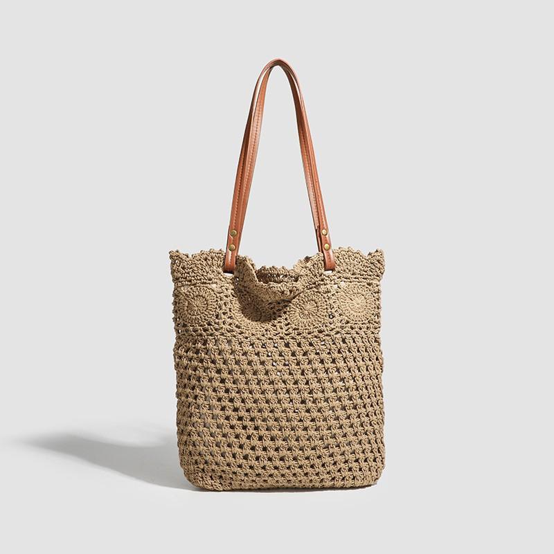 

Leisure Holiday Seaside Large Capacity Tote Bag All-matching Woven Hollowed-out Net Red Shoulder светло-коричневого