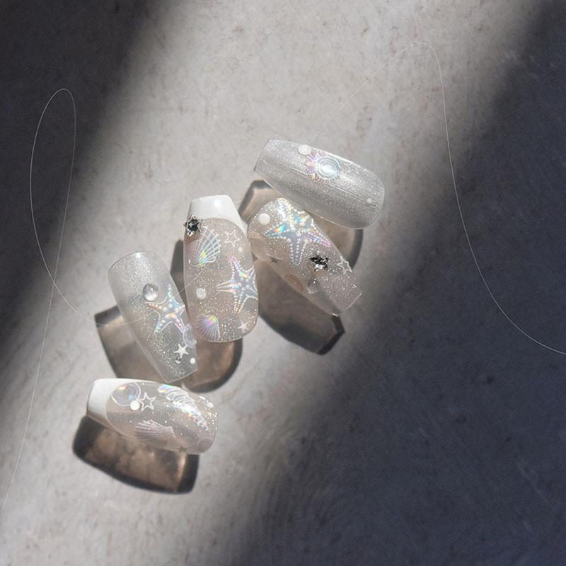 1 Sheet Ocean Shell Jellyfish Nail Stickers Colorful Shell Conch Seastar Adhesive Nail Decal Mermaid Aurora Beach Shell Slider