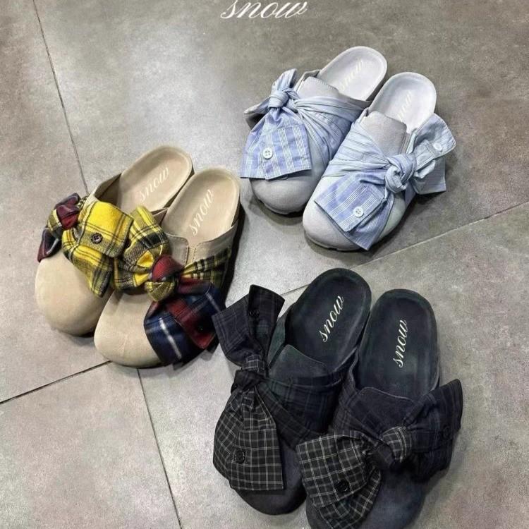 Platform women's shoes summer new retro leather versatile bow lazy bag head half slippers