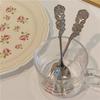 8Pcs Rose Handle Spoon Fork Set 4.72inch 18/10(304) Stainless Steel Flatware for Coffee Tea Dessert Ice Cream Appetizer Fruit