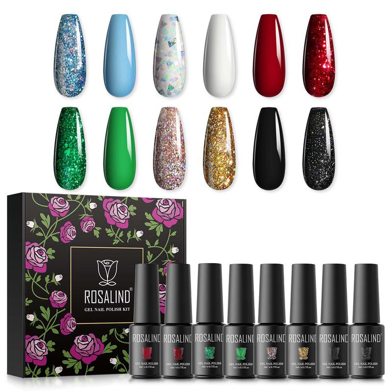 ROSALIND Nail Polish Gel 12 Colors Set Gel Varnishes Set Nail Polishes Hybrid Semi Permanent UV/Led Cure for Nail Art DIY/Salon