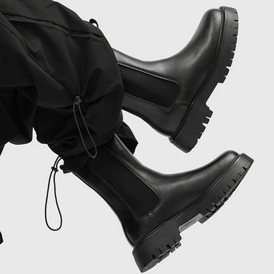Fashion Thick Bottom High Top Men Shoes Leather Fashion Ankle Boots Classic Chelsea Boots Casual Business Walking Shoes Man Travel Botas