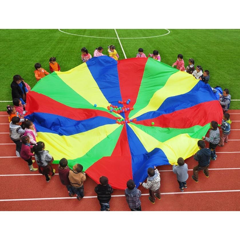 Parachute de jeu arc-en-ciel de 4 mètres pour enfants, Jouet d'activité de groupe en plein air, Jeu de parachute pour préscolaires, Fêtes, Cours de gymnastique, Matériau en nylon