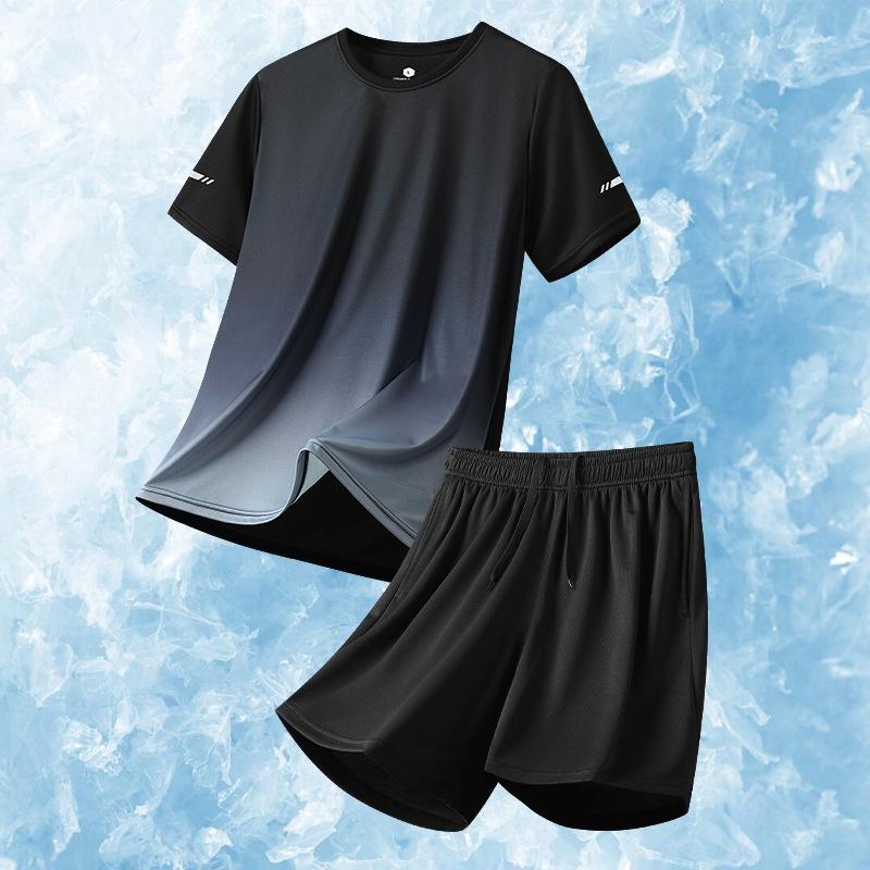 

Футболка Sports Ice Silk, спортивная одежда, комплект с коротким рукавом, футболка Running Speed Dry, мужской комплект L