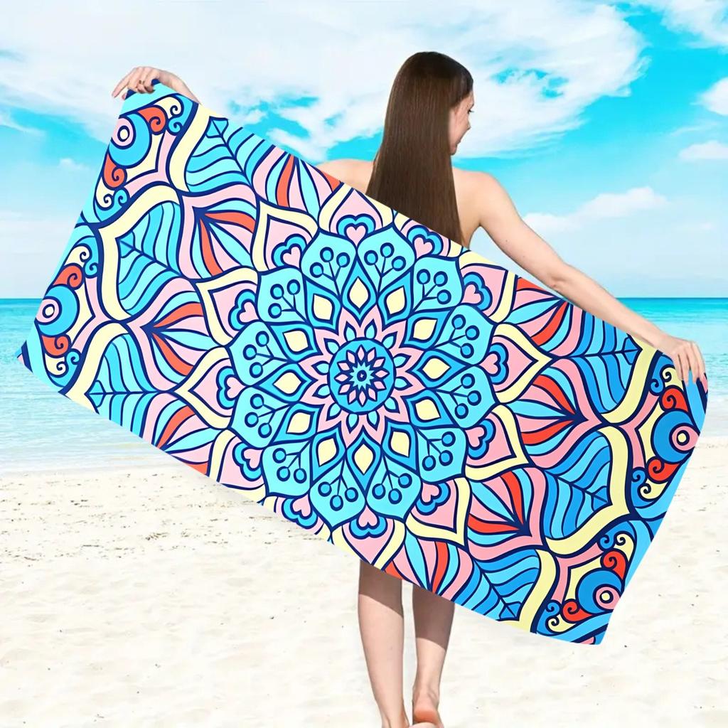Boho Geometrischer Blumendruck Strandtuch Ethnisches Blumenmuster Schnelltrocknend Sandfrei Leichtes Handtuch für Strand Pool Reisen