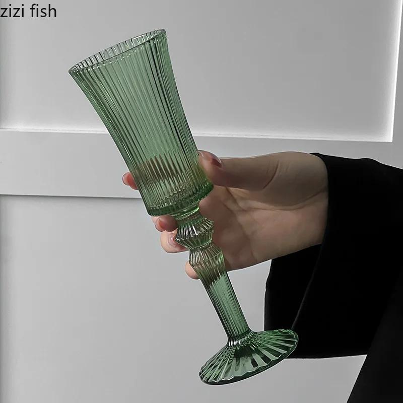 

Green Striped High Footed Glass Cup Champagne Glass Wine Cup Goblet Water Cups Home Drinkware Drinking Glasses Wine Glasses 125ml світло-зелений колір