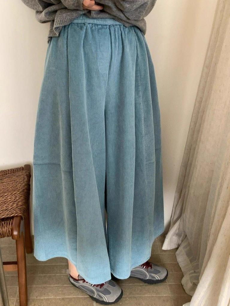 Korean Style Slimming Wide-Leg Corduroy Wool Pants for Women