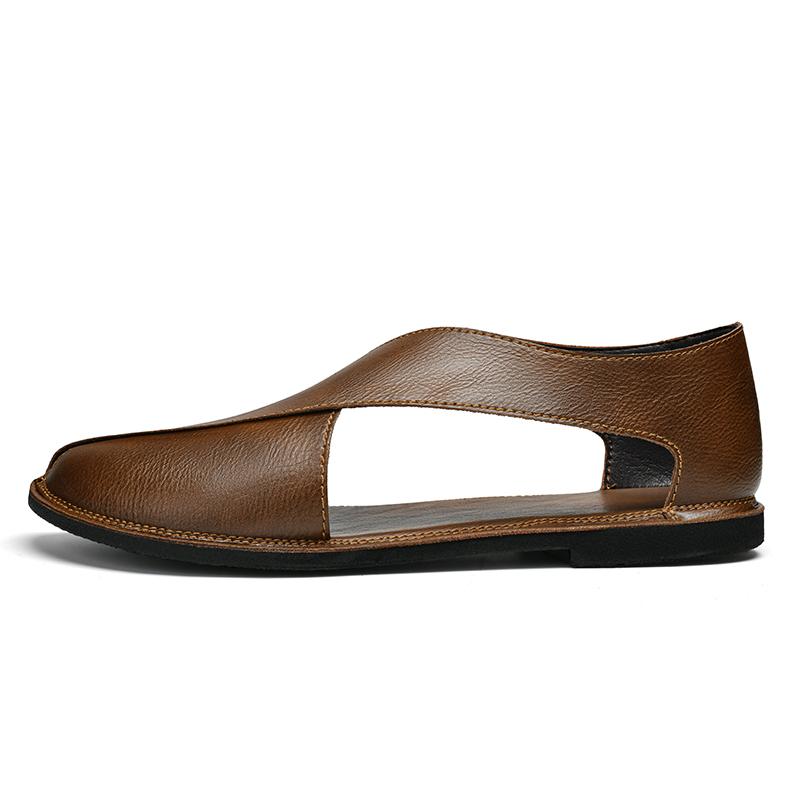 Men's Breathable Casual Leather Sandals Outdoor Men's Hollow Out Flats Antiskid Beach Sandals Versatile Male Summer Shoes