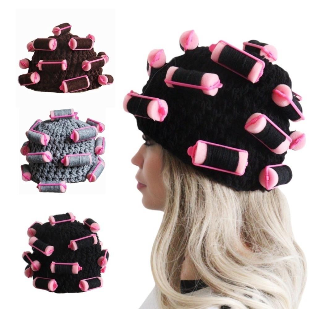 Thick Hair Curler Knitted Hat Warm Curly Hair Yarn Beanie Creative Pullover Cap  Outdoor