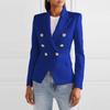 Women's Lapel Double Breasted Blazer Solid Color Long Sleeve Slim Fit Formal Business Short Suit Jacket