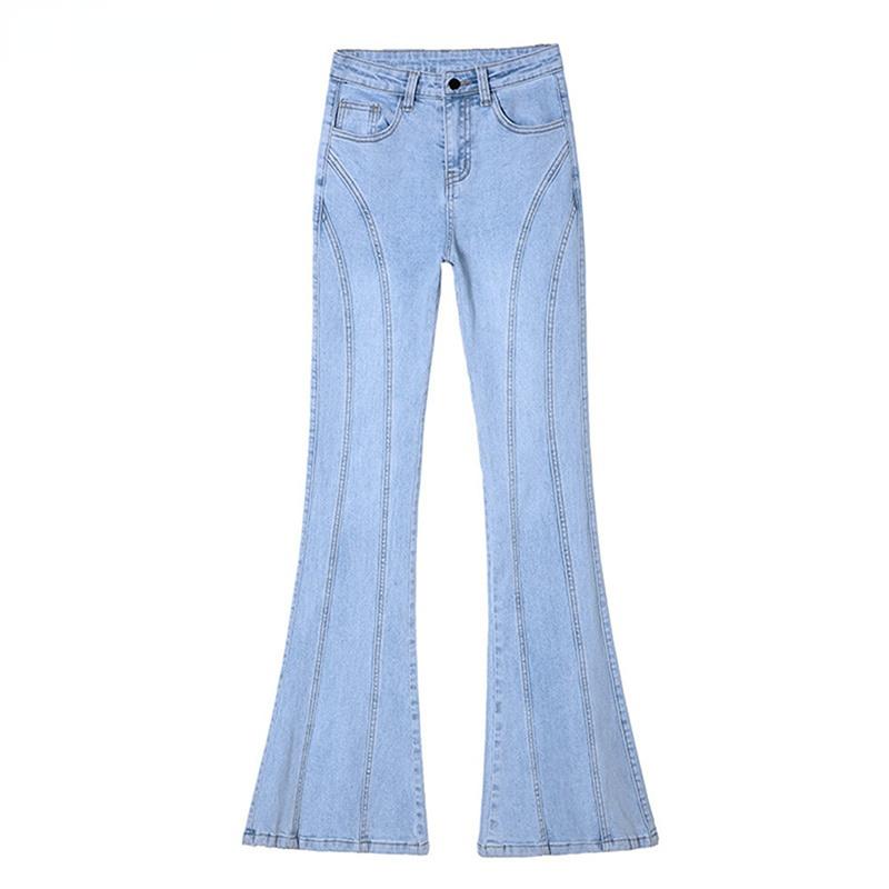 2022 Autumn Fashion Casual Retro Trousers High Street Jeans Flare Wide Leg Harajuku Women Elastic High Waist Skinny Denim Pants