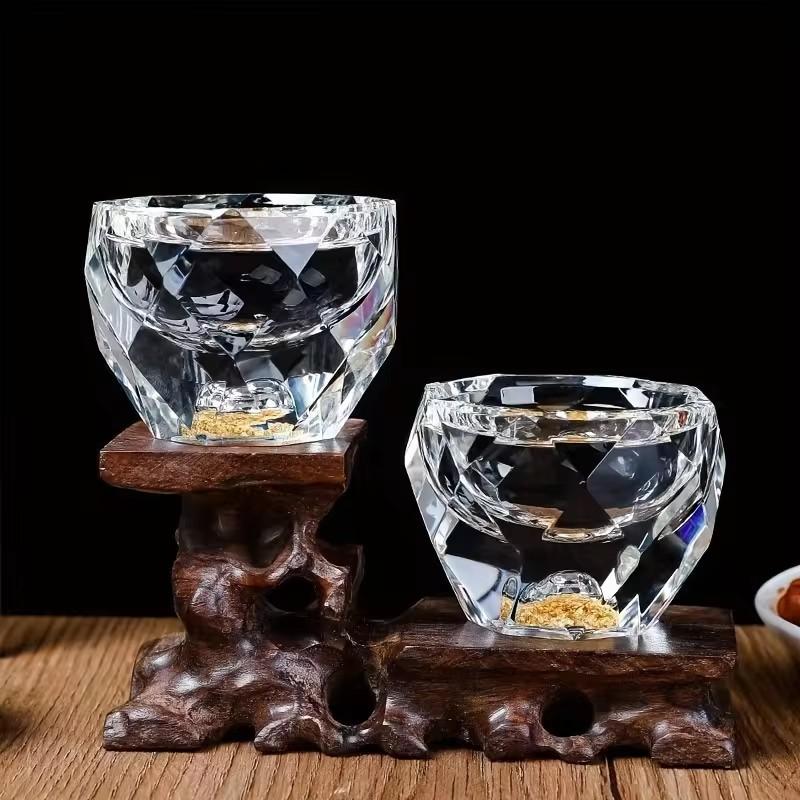 50ml Luxury Crystal Glass Vodka SGlass Sake Teacup Glass Bar Liqueur Double Bottom Gold Foil Glass Tea Cup