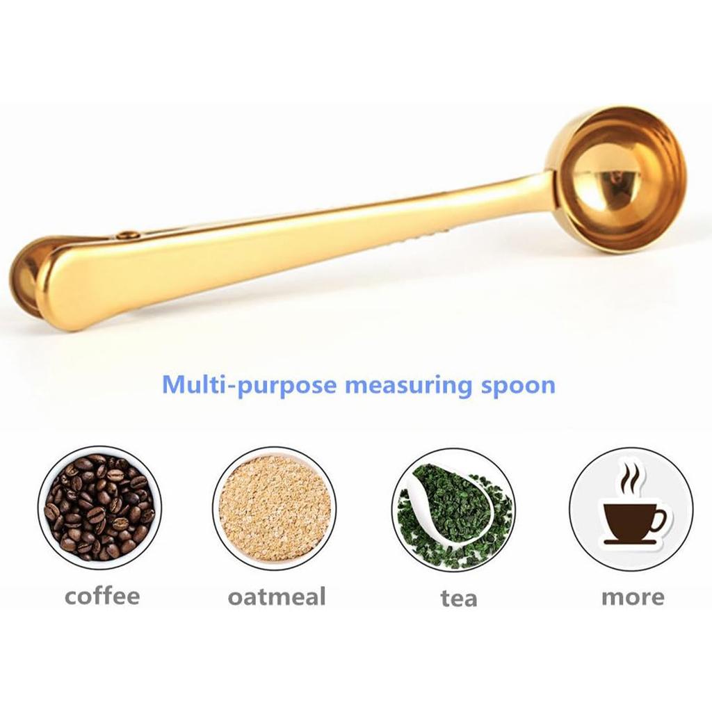 1ks Nerezová multifunkční odměrka na kávu s klipem, Dva v jednom těsnění potravin, Lžíce na sušené mléko, Kuchyňské pomůcky