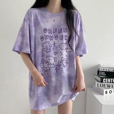 Cotton Cute Bear Tshirt Streetwear Summer Oversized T Shirt Women Harajuku Short Sleeves Tops Tee Hip Hop Tie Dyed Tshirt Funny