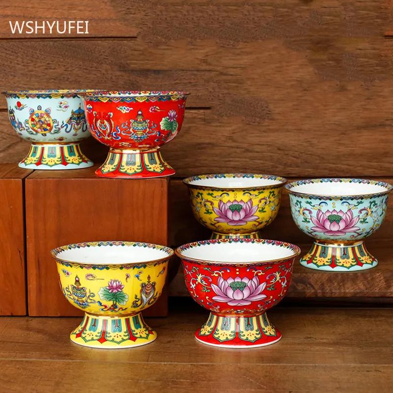 Chinesische Keramik Hohe Schale Buddha Hall Ornamente Heimkreativität Snack Aufbewahrungsschale Traditionelle Buddhistische Anbetungsartikel