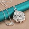 925 Sterling Silber Rose Blume Anhänger Halskette für Frauen Hochzeit Party Modeschmuck