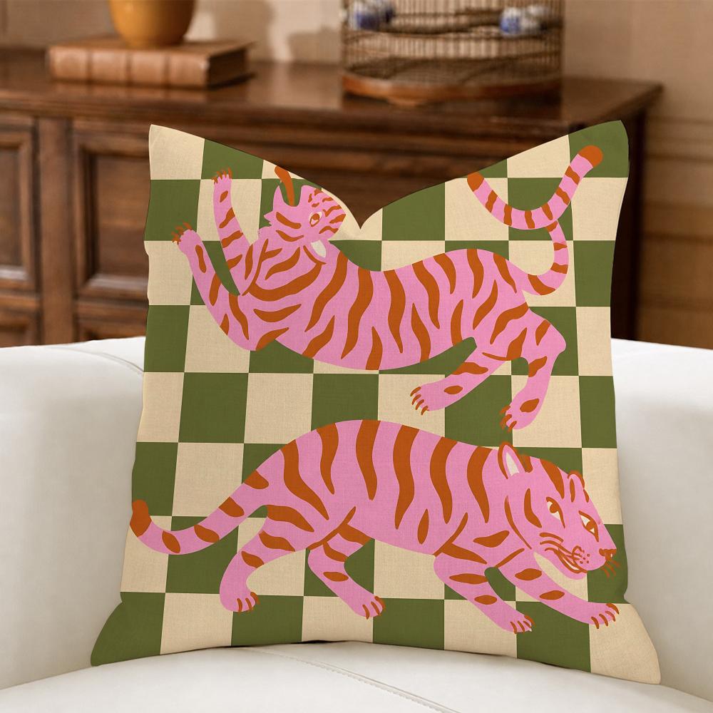 Polyester Retro 70s Animal Cushion Cover Natural Breathable Durable Printed Decor Pillow Case Sofa Bedroom Decor PillowCover